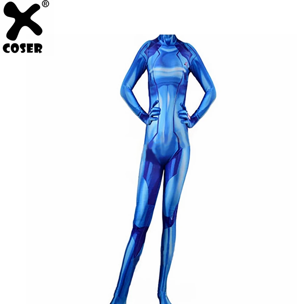 Костюм для женщин XCOSER Metroid Zero эластичный облегающий костюм синего цвета из лайкры