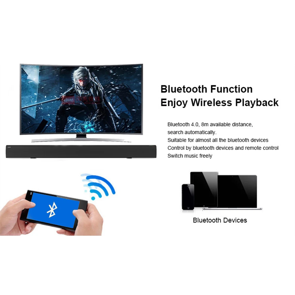 20W Column Wireless Bluetooth Speaker TV Soundbar Stereo Home Theater Portable Sound Bar TF USB For TV PC