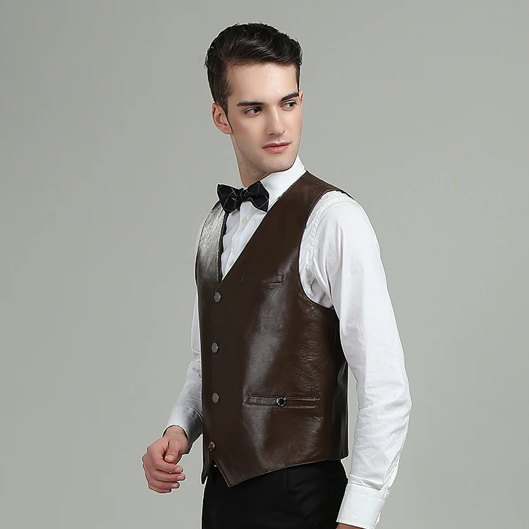 Male genuine Sheepskin leather vest male vest suit waistcoat commercial ...