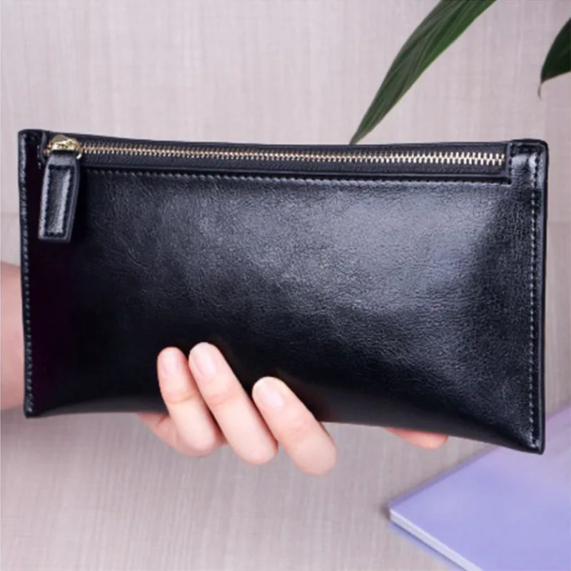 MJ Для женщин кожаный бумажник тонкий кожаный держатель для карт Длинный кошелек сцепления кошелек телефон сумка на молнии
