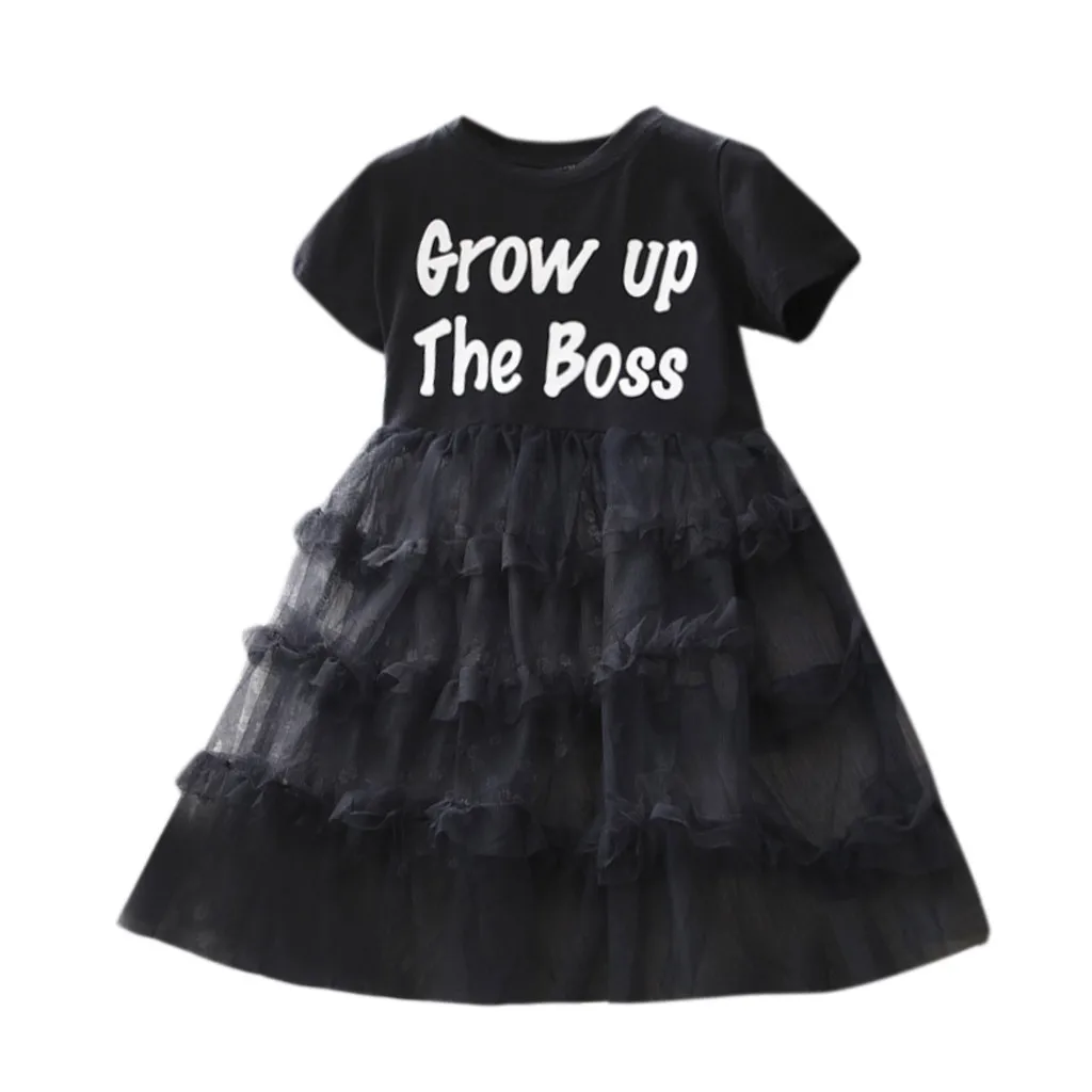 

Toddler Kids Dress Infant Baby Girl Cotton Casual Clothes Short Sleeve Letter Printed Children Princess Tulle Sundress W531