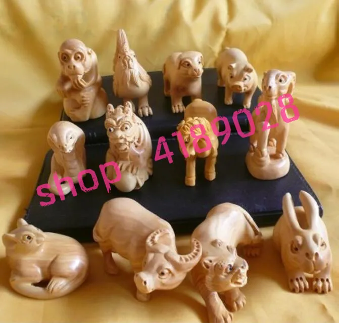 

Pure boxwood, solid wood carving twelve zodiac style, handicraft decoration