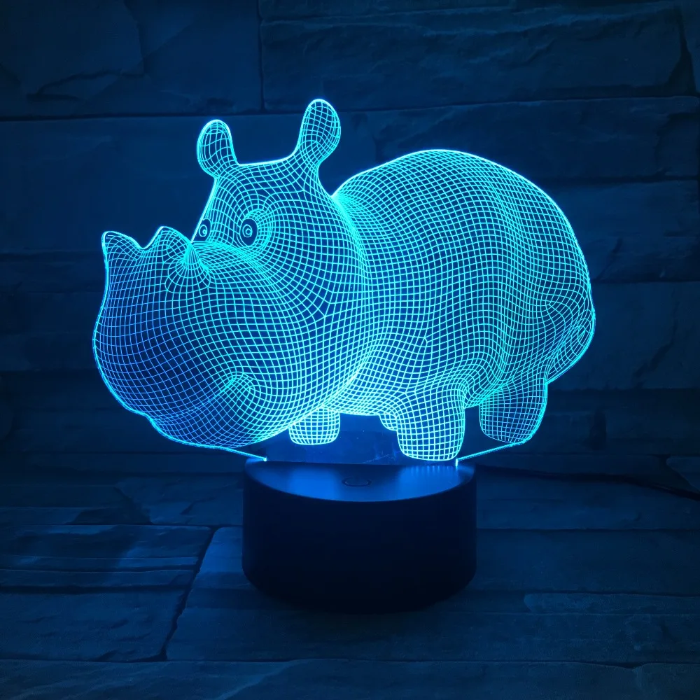 Бегемот USB 3D лампа 7 цветов Touch Спальня атмосфера украшения свет Семья папы и детей Подарки Прямая