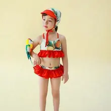 USEEMALL/летний детский купальный костюм с УФ-защитой, комплект из 4 предметов, милые купальники с принтом ананаса для девочек, детская пляжная одежда, быстросохнущие купальные костюмы