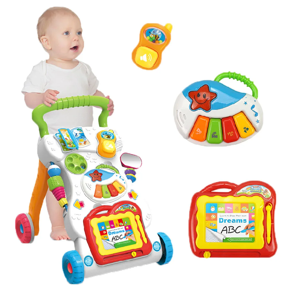 

Multifunction Baby Ride on car trolleys with Musical instrument light Drawing board Toys Learn to Newborns Growing up Walk Carts