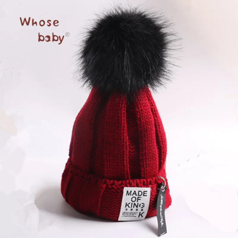 Baby Hats For Boys Newborn Cotton Fur Ball Hats Winter Toddler Knitted