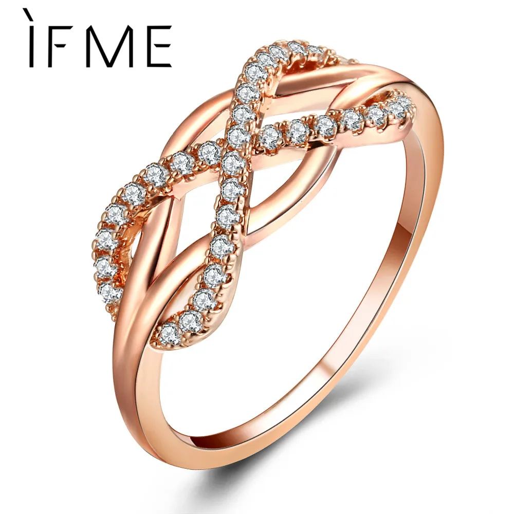 IF ME Новая мода кристалл бесконечность кольца микро инкрустированный перекрестные кольца для женщин кубический циркониевый Кристал кольца розовое золото цвет