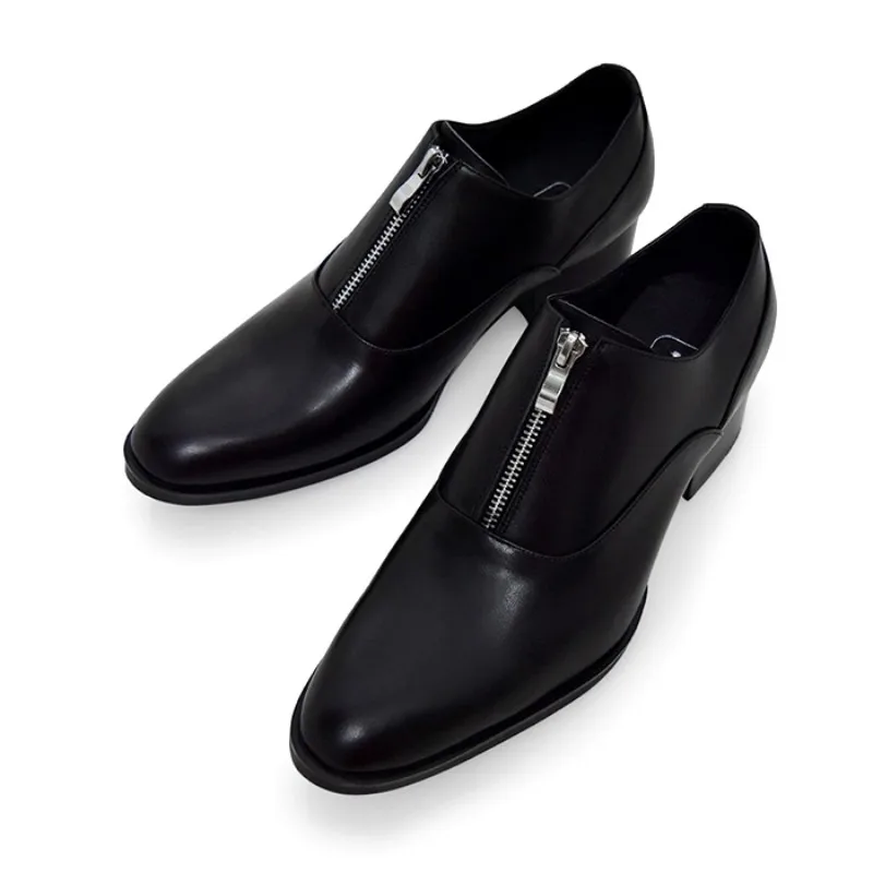 Habillées Luxe Décontracté Bottine D'affaires Chaussures Black Bottes Éclair Marque Nouveau De Pour Bout Cuir Rond Fermeture VéritableHomme En Mode pqSMzUVG