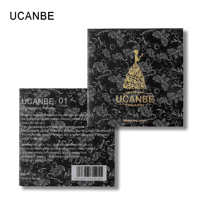 Бренд UCANBE, 4 цвета, хайлайтер для макияжа Палитра, контур лица, Осветляющий консилер, стойкие бронзаторы, мерцающая пудра, косметика