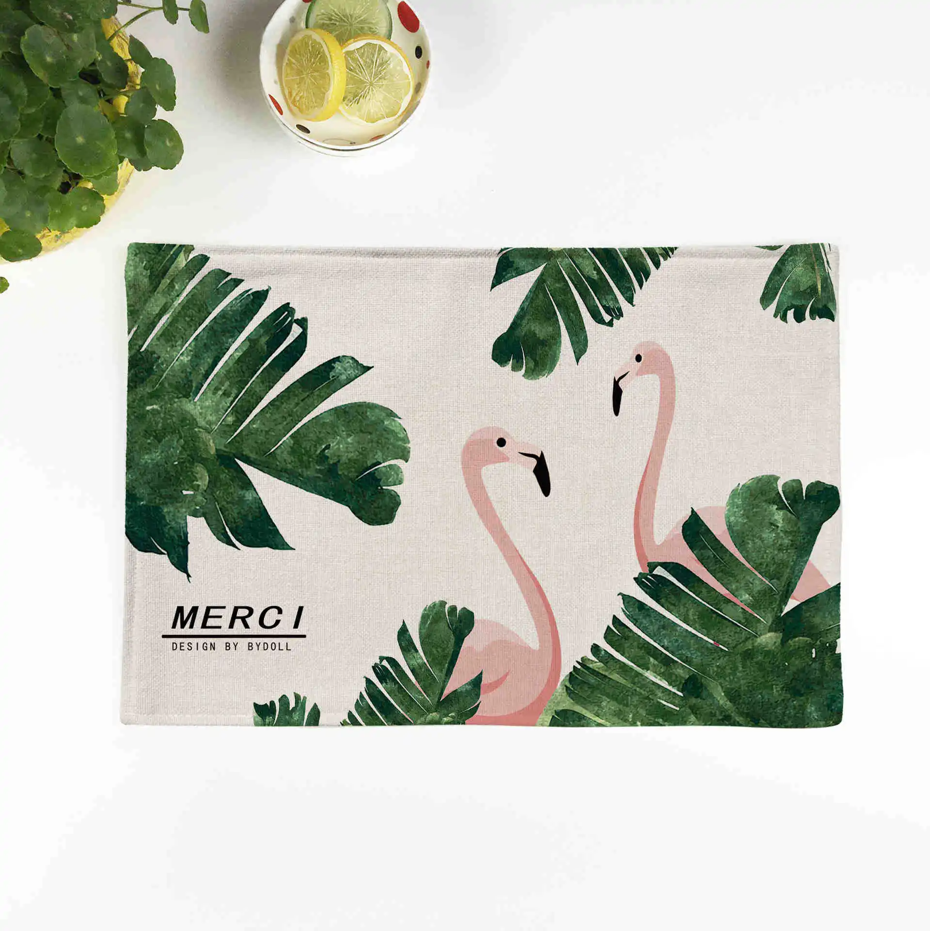 Zeegle Kitchen Table Mats Cotton Linen Table Napkin Kitchen Decorative Placemats Flamingo Pattern Bowl Tea Mat Kitchenware Pads