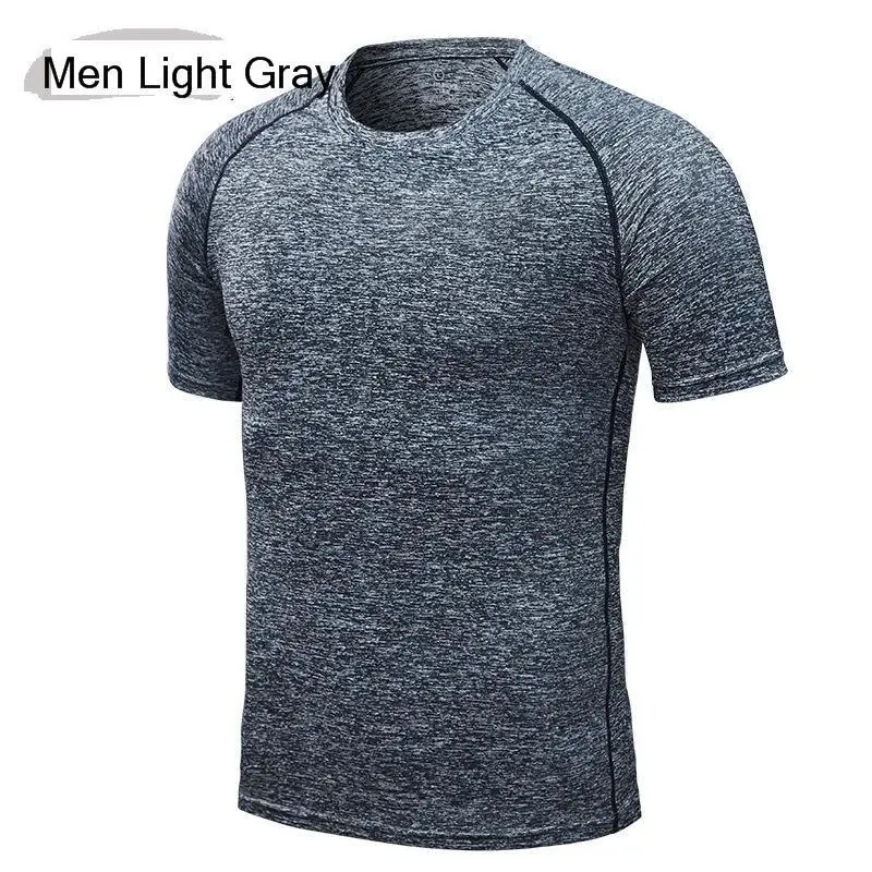 Мужские футболки для бега размера плюс, женские быстросохнущие Компрессионные спортивные короткие футболки для фитнеса, тренажерного зала, мужские футболки для футбола, спортивная одежда - Цвет: Male Light gray
