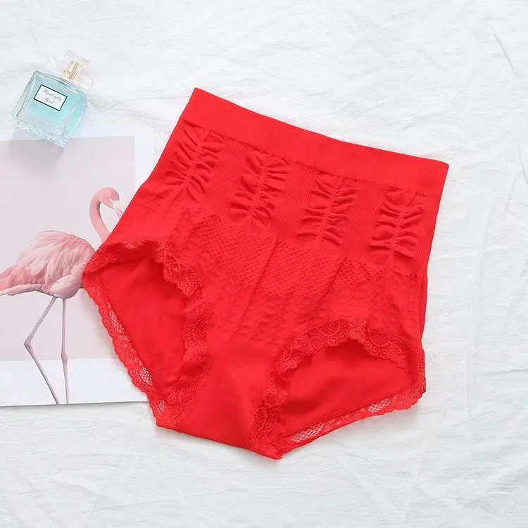 Plus Size High Waist Panties Women Stretched Slim Lace Briefs Casual Breathable Underwear Female 3XL KKFY2491