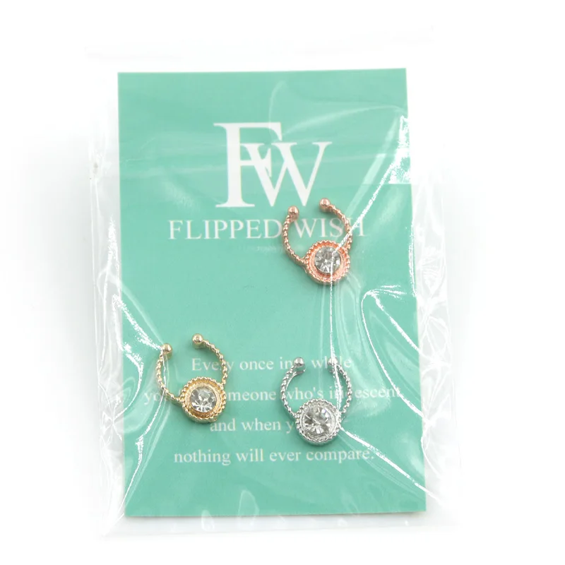 

3 Colors New Arrive Unique Crystal Fake Nose Rings and Studs Silver Piercing Nose Hoop Fake Septum Hanger Body Jewelry for Women
