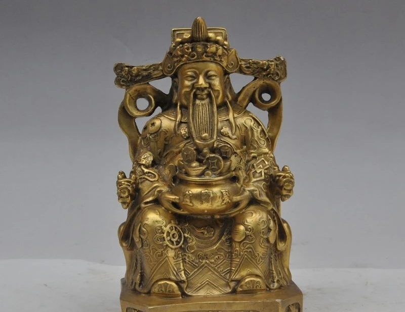 

china brass money coin ingot yuanbao Jambhala Fortuna wealth god lucky statue