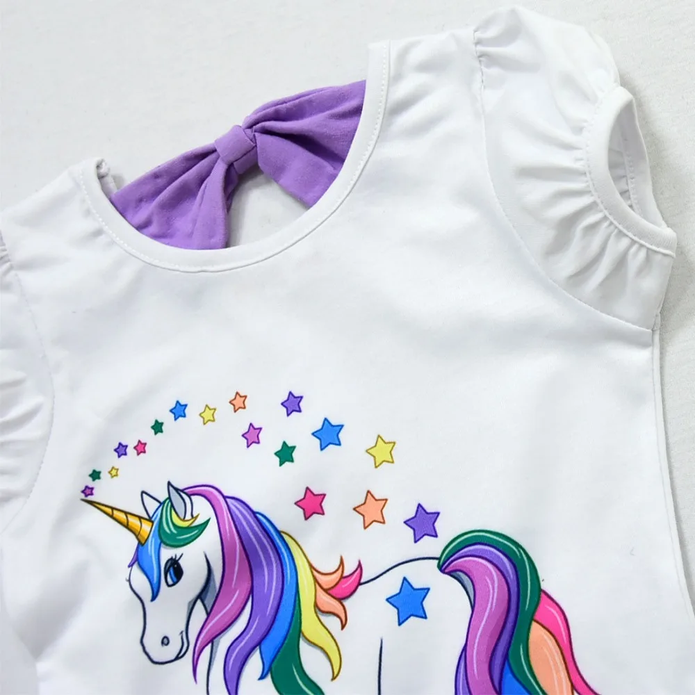 Комплект одежды с единорогом для девочек, футболка с рисунком+ фатиновая юбка-пачка комплект из 2 предметов летняя повседневная одежда принцессы для дня рождения для малышей