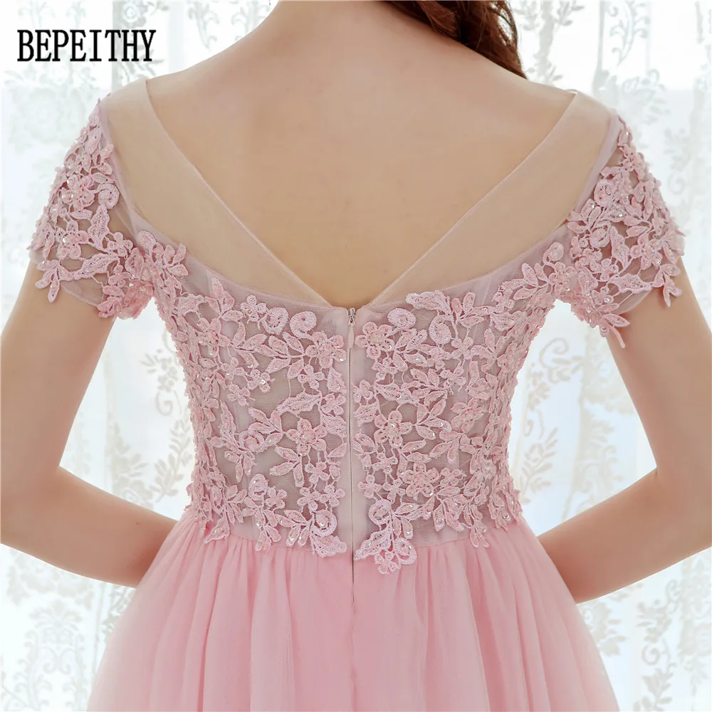 02  BEPEITHY Vestido De Festa Short Sleeves Pink Chiffon Long Prom Dresses Mermaid Evening Dress Party Elegant 2017 (9)