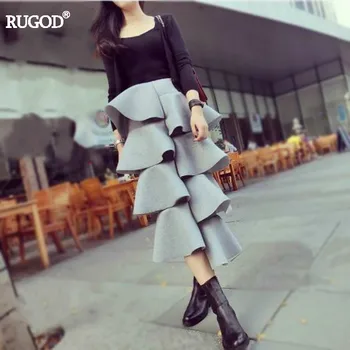 

RUGOD 2018 Spring Fashion Cascading Ruffle Skirt Women Elegant High Waist Cake Skirt Saia Summer Style Ball Gown Skirts Jupe