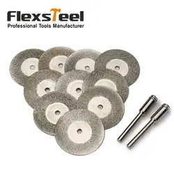 Flexsteel 10 шт. 20 мм Diamond Резка диски, колеса Режущие диски для роторный инструмент Dremel камень лезвие + 2 шт. оправки Бурильные долото держатель