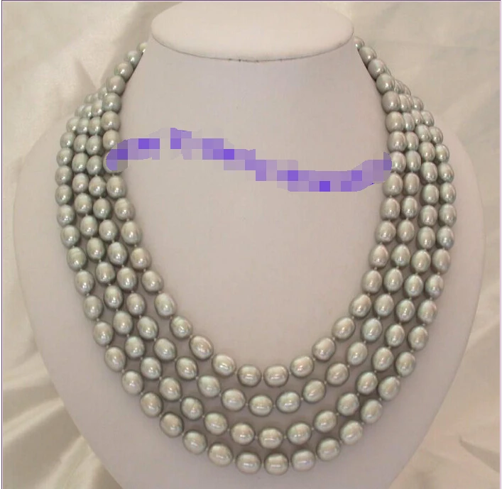 

FREE shipping>>>> Elegant 4rows 11mm baroque shine gray freshwater pearls necklace new