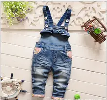 Livraison gratuite bébé barboteuses Classique automne enfants de salopette infantile doux denim bib pantalon bébé fille jeans occasionnels pantalon