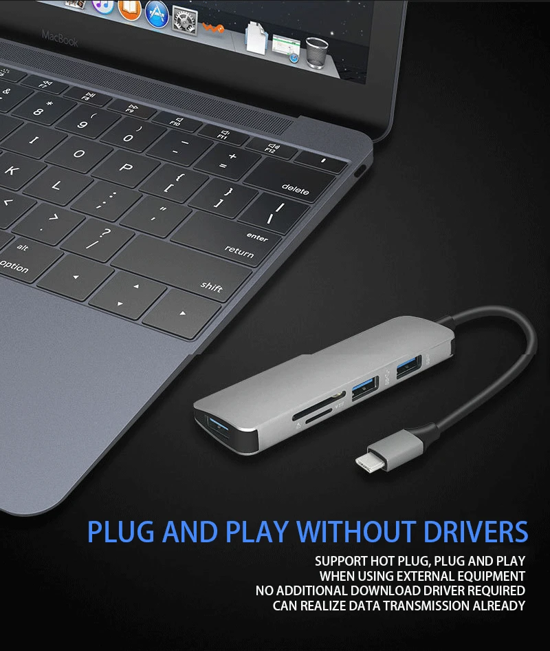 5 в 1 USB C концентратор USB-C до 3,0 OTG концентратор HDMI 3 порта USB адаптер для MacBook samsung huawei Тип C usb-хаб w/TF/SD кард-ридер