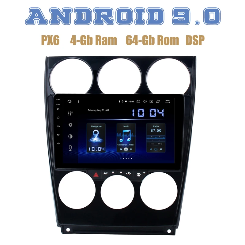 

9"IPS px6 for Mazda 6 2004-2014 Android 9.0 Car GPS Radio Player with wifi usb DSP 4+64GB Auto Stereo Multimedia Headunit