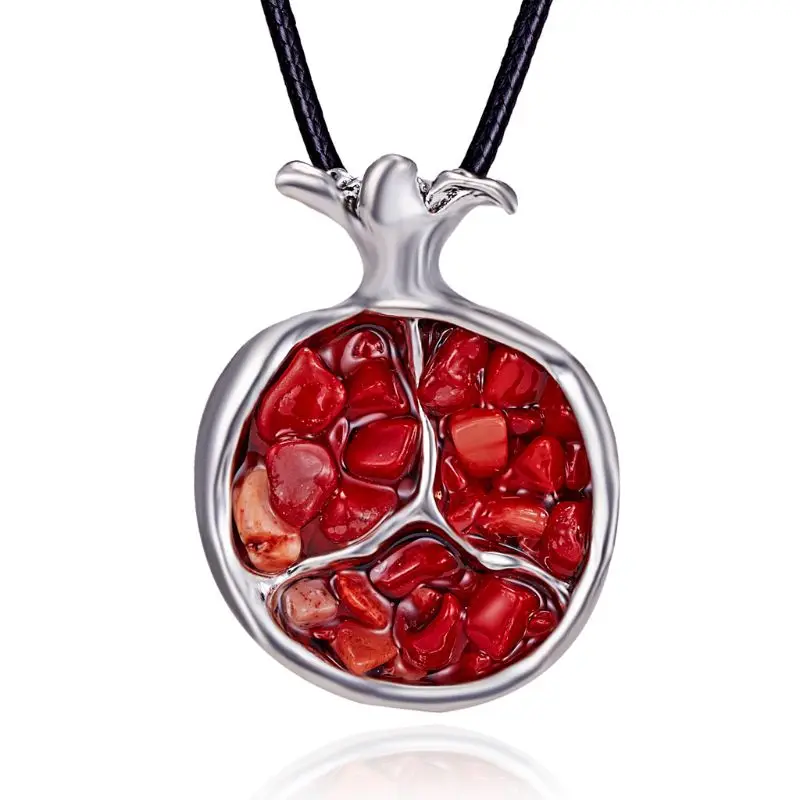 

Fruit Red Pomegranate Stone Pendant Necklace Long Sweater Chain Fashion Jewelry
