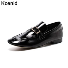 Kcenid/Модные женские лоферы с квадратным носком из натуральной лакированной кожи на плоской подошве без застежки; повседневная обувь с пряжкой; мягкая обувь; zapatos mujer