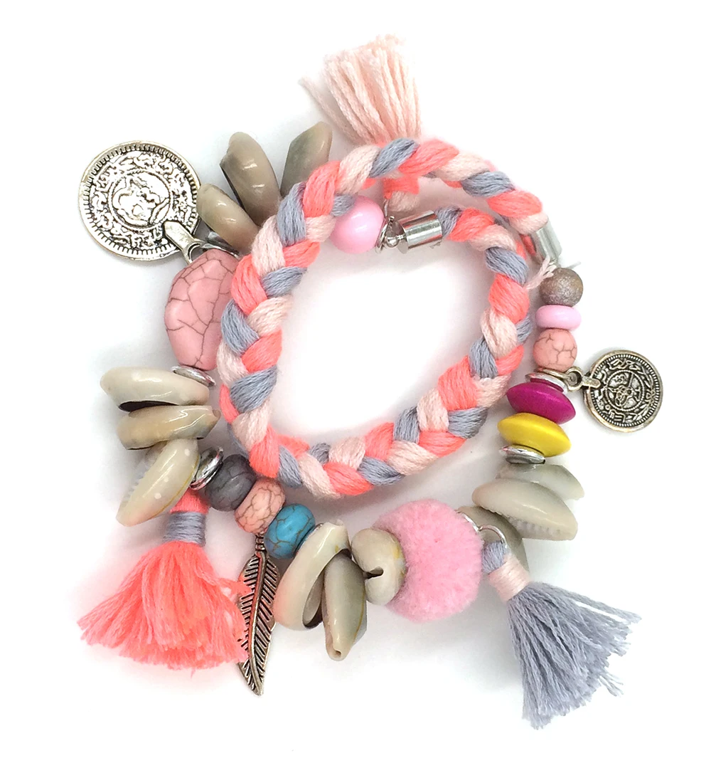 2017 Bohemia sea beach jewelry friendship bracelet Boho tassel charm bracelet Beads beaded bangle Charm Bracelets