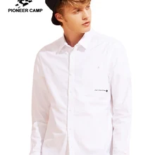 Пионерский лагерь, новинка, Повседневная рубашка, Мужская брендовая одежда, простая, маленькая, с буквенным принтом, с длинным рукавом, рубашка, мужская, хлопок, белая, ACC701364