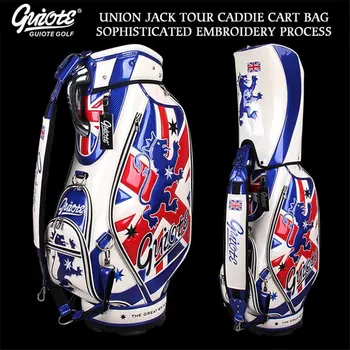 

British Lion - Union Jack Golf Caddie Cart Bag PU Leather Golf Tour Staff Bag 5-way Come With Rainhood For Men Women