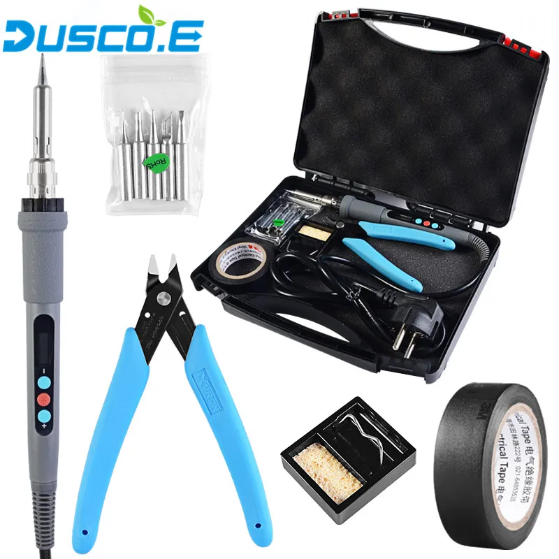 

90W Electric Soldering Irons LCD Digital Adjustable Temperature Soldering Iron Electric Soldering Gun 5pcs Solder Tip Tool / Box