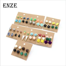 ENZE Модные женские аксессуары новые синтетические каменные цветные Комбинированные Серьги Индивидуальные Ретро аксессуары для девочек