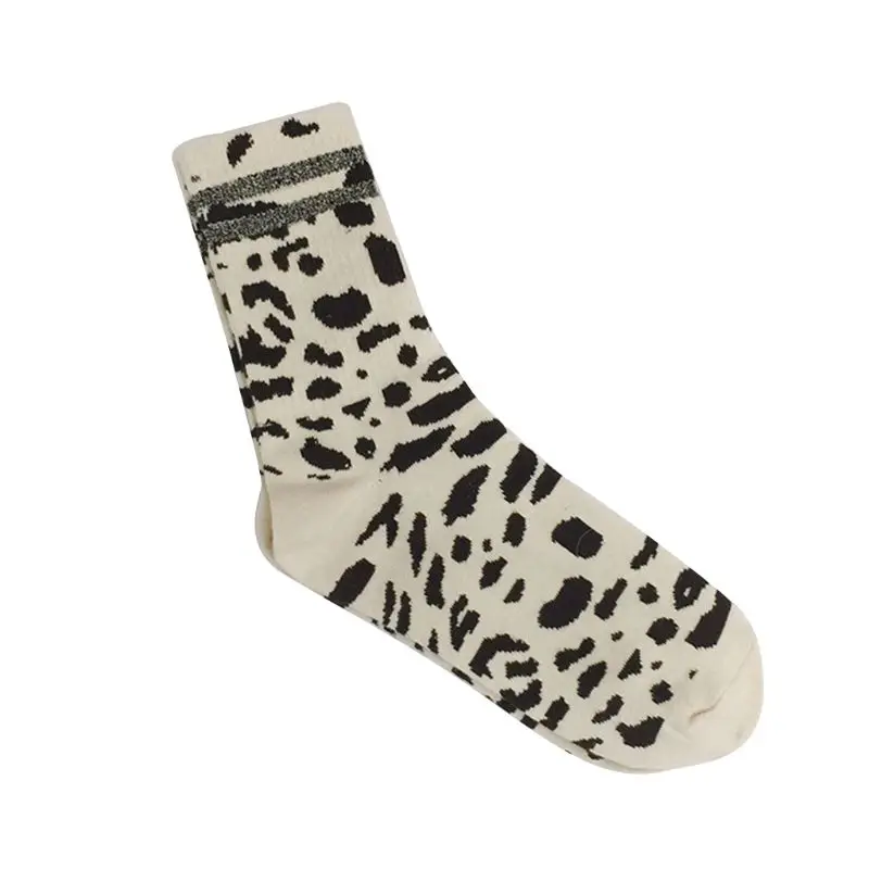 Женские весенние винтажные длинные гольфы с леопардовым принтом в стиле Харадзюку для девочек, блестящие хлопковые чулки с двойной полоской в стиле пэчворк