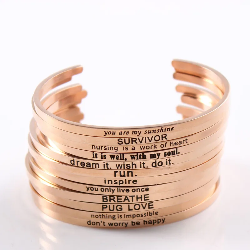 2017 Stainless Steel Engraved Positive Inspirational Quote Cuff Mantra