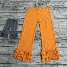 Осенняя повседневная детская мягкая ткань из хлопка для маленьких девочек, детские пляжные штаны с хлопковым дизайном штаны с тремя рядами оборок для взрослых