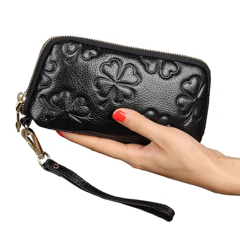 

Fashion Women Day Clutches High Quality Handbag Casual Long Purse 100% Genuine Leather Bag Black Blue Classic Style