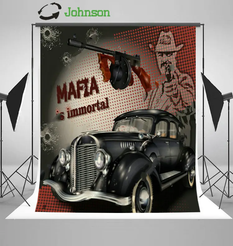 

Mafia Gangster Car Gun Retro photo studio background polyester or Vinyl cloth High quality Computer print wall backdrop