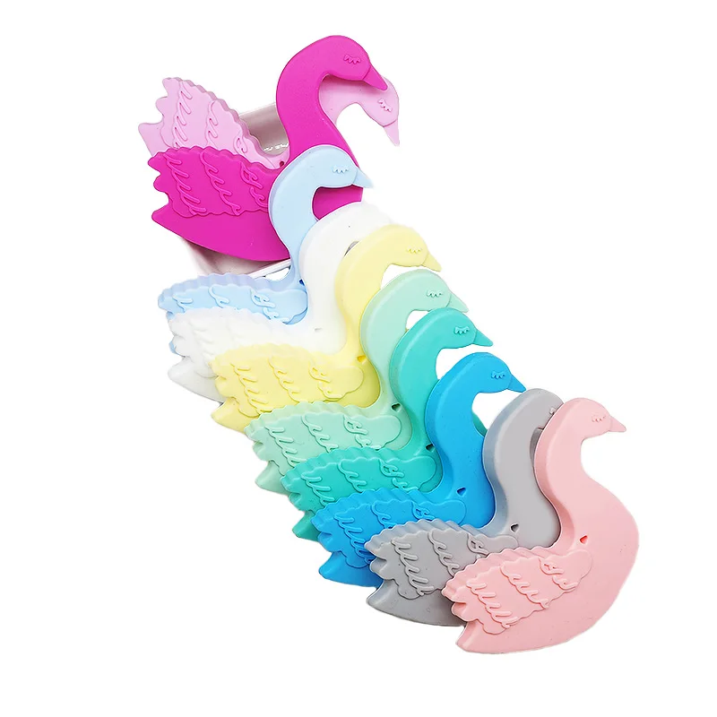 

Chenkai 10PCS Silicone Goose Animal Teether Baby Swan Pacifier Dummy Sensory Pendant Food Grade For DIY Infant Toy Accessories