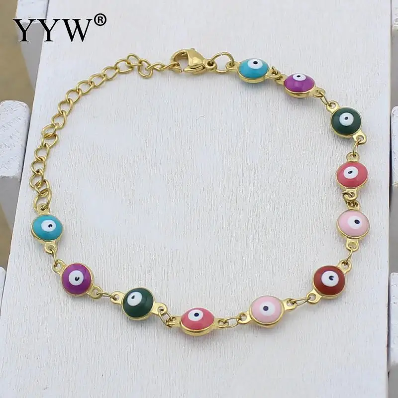 

YYW Evil Eye Jewelry Bracelet Stainless Steel With 2lnch Extender Chain Gold Color