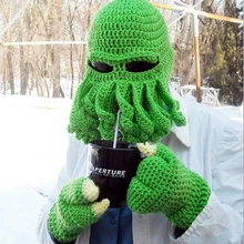 В продаже унисекс осьминог зима теплая вязаная шерстяная лыжная маска Hat кальмар Cap ктулху щупальца шапочка Hat