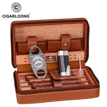 Черный Коричневый Cohiba чехол для сигар Humidor портативный кедровый деревянный кожаный дорожный Humidor набор с увлажнителем Подарочная коробка HH-1040