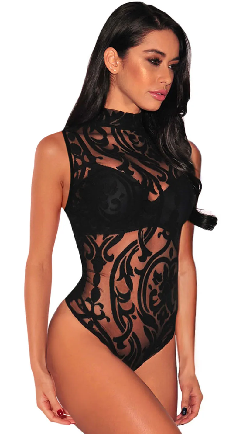 Black-High-Neck-Mesh-Lace-Bodysuit-LC32387-2-1