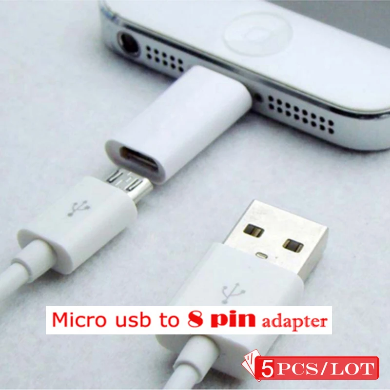 5 шт. Micro USB кабель Женский адаптер для 8 Pin адаптер конвертер зарядное устройство для iPhone 6 7 8 6S 5 5S 5C SE X ipad Android до 8 Pin