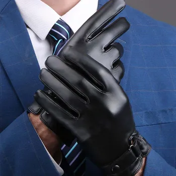 

Mens Winter PU Leather Gloves Touchscreen Texting Driving Gloves Thick Warm Lining Full Finger Motorcycle Cycling Mittens