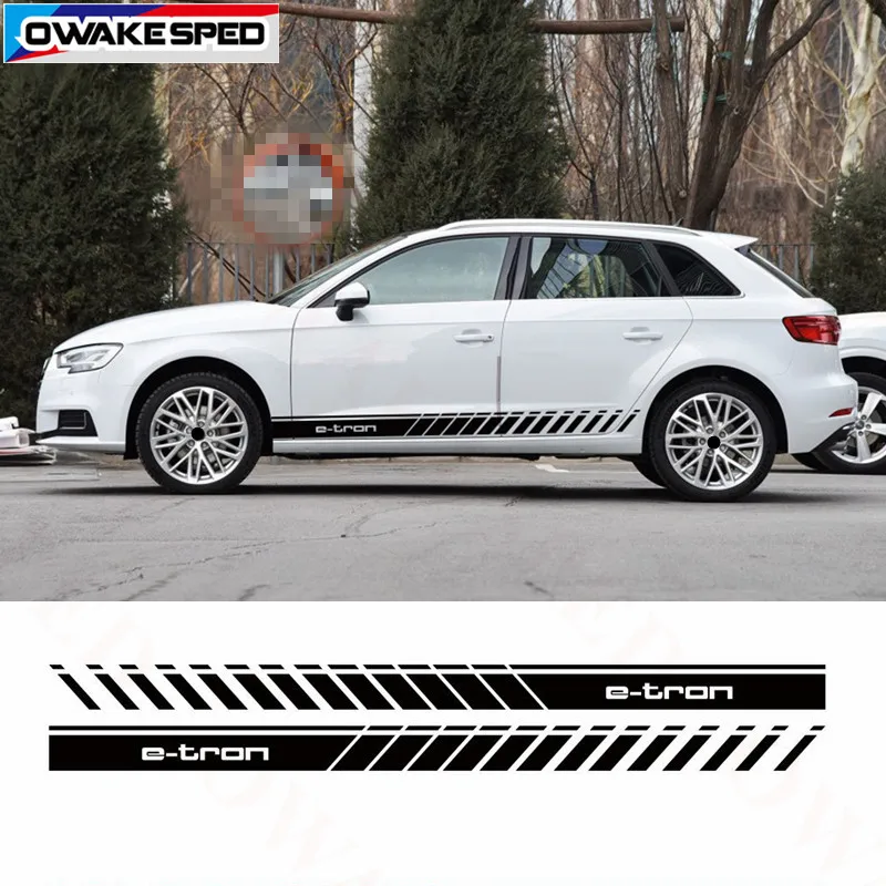 Авто E-tron полоски для Audi A1 A3 A4 A5 A6 Q3 Q5 Q7 RS двери автомобиля сбоку юбка наклейки гоночный автомобиль авто тела индивидуальные Переводные картинки