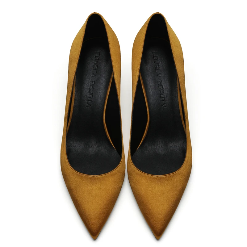 Элегантные женские туфли-лодочки высококачественные шелковые туфли с острым носком на высоком тонком каблуке 6 см, 8 см, 10 см, Классические Вечерние туфли для офиса женская обувь зеленого цвета, E0041 - Цвет: 8cm Heel Height
