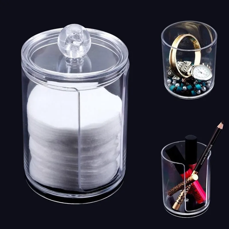 XUNZHE New 7*11.5CM Covered small puff Clear Acrylic Storage Box Holder Transparent Cotton Swabs St