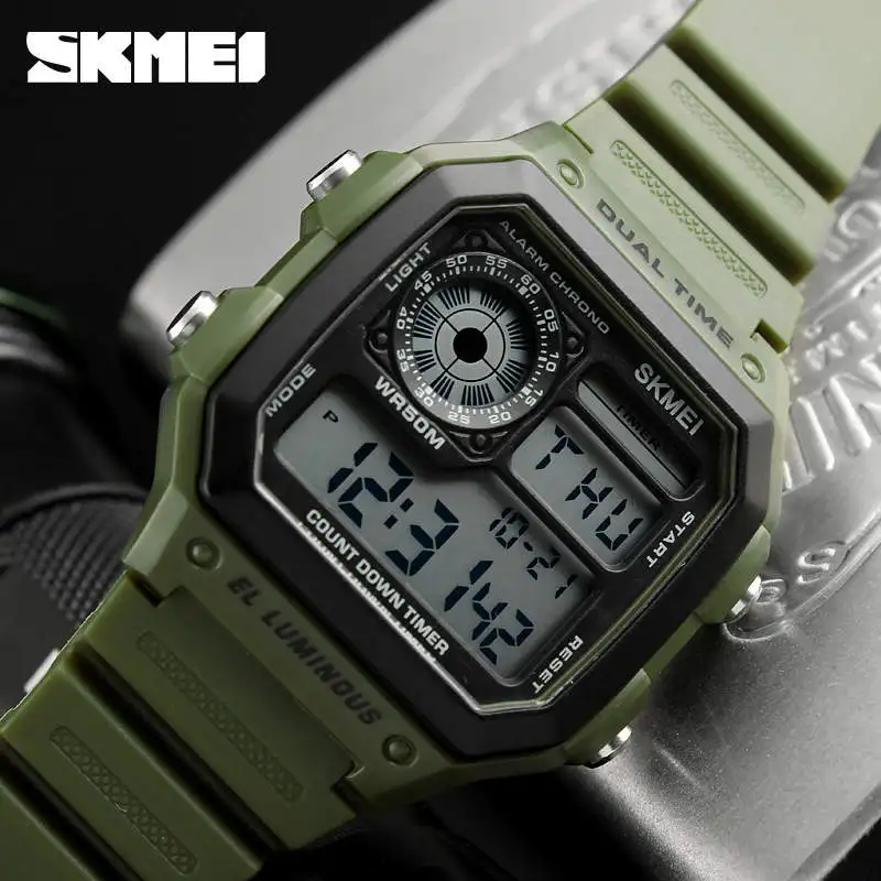 SKMEI 50 м водонепроницаемые спортивные мужские часы, мужские наручные часы в Военном Стиле, мужские электронные часы с цифровым дисплеем, светодиодный, роскошные часы