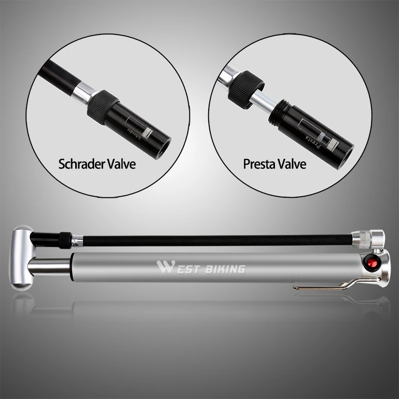 Comprar Bomba de bicicleta WEST Bike 160PSI portátil ligera de aleación de aluminio Schrader Presta válvula manija inflador horquilla delantera bicicleta bomba
